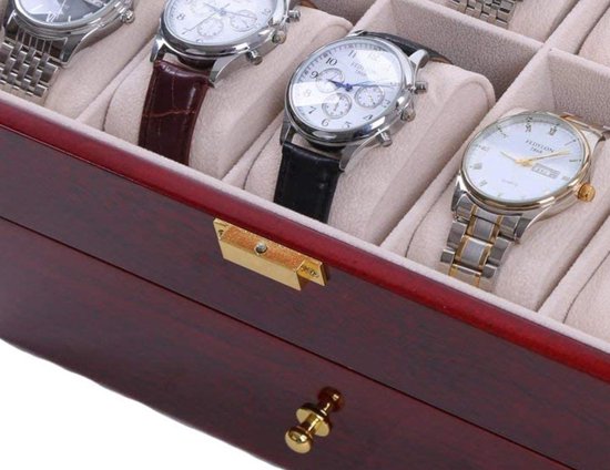 Horloge doos horloge box rood bruin hout 20 vakken