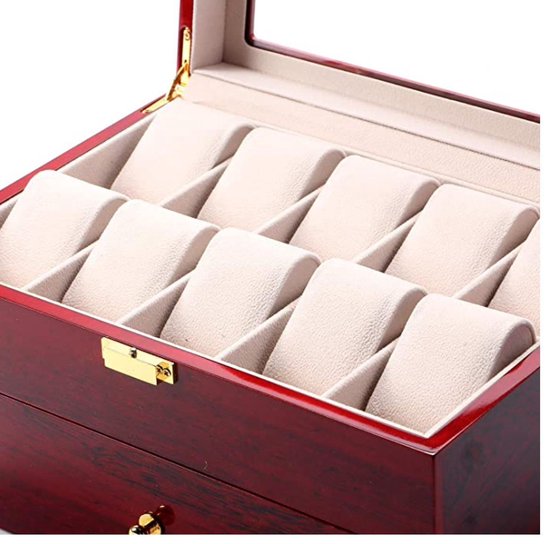 Horloge doos  horloge box rood bruin hout 20 vakken
