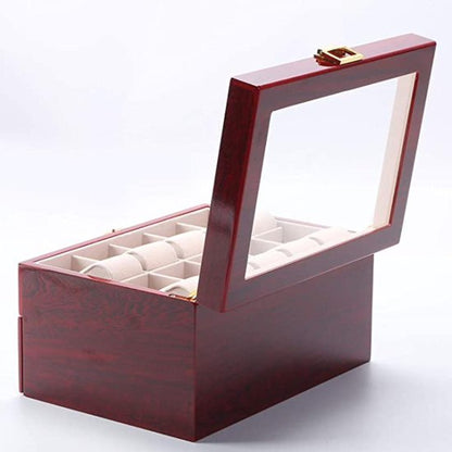 Horloge doos  horloge box rood bruin hout 20 vakken